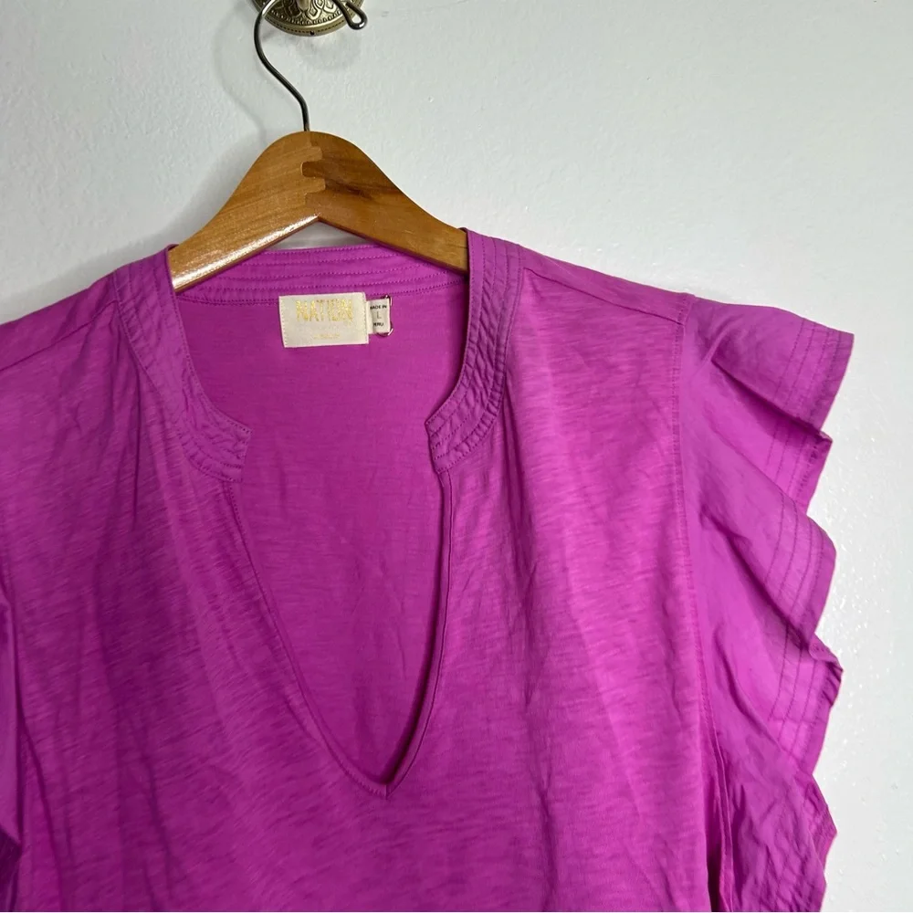 Nation LTD 100% Pima Cotton Flutter Sleeve V - Neck Blouse